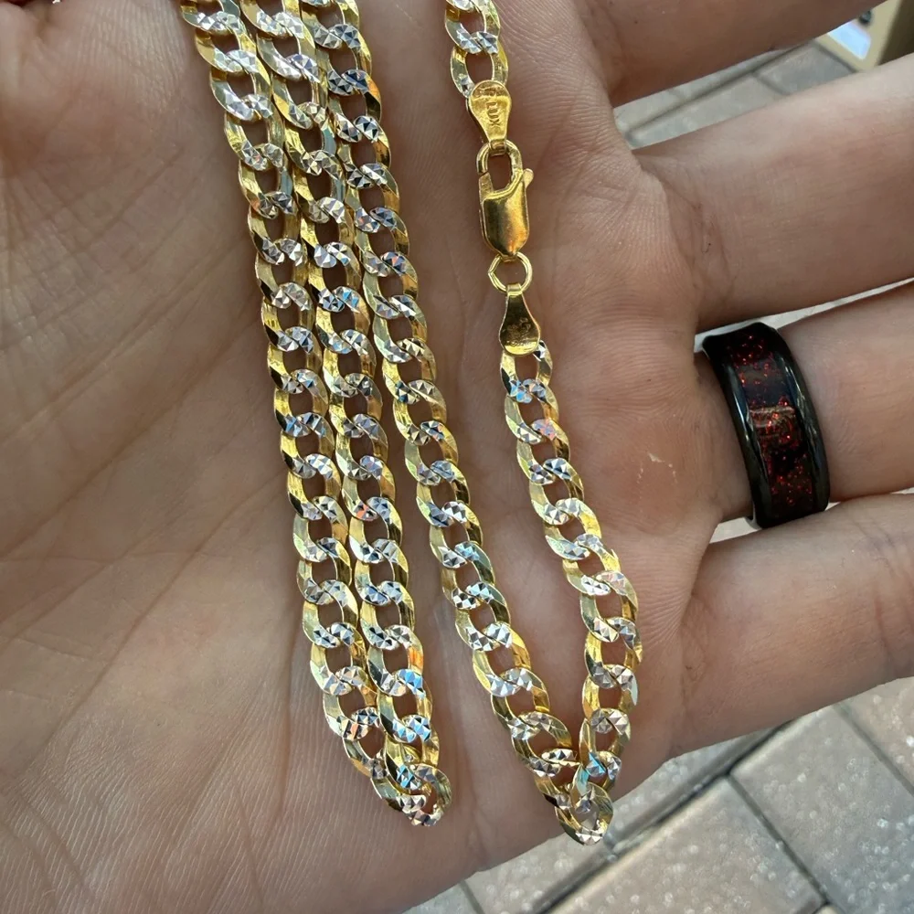 20 inch Pave Diamond Cut Curb Cuban 
925 with 14k Gold Vermeil- 5.2MM, 14.36gram - Picture 3 of 6
